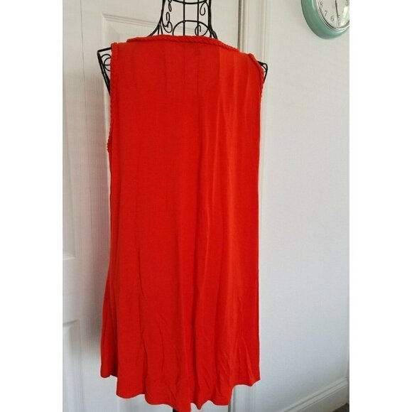 Neiman Marcus Tank Tunic Top Solid Orange Knit Self Fabric Braided Trim Women L - Picture 3 of 9